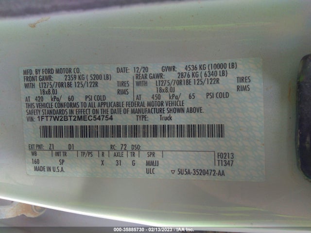 2021 Ford F-250, VIN: 1FT7W2BT2MEC54754