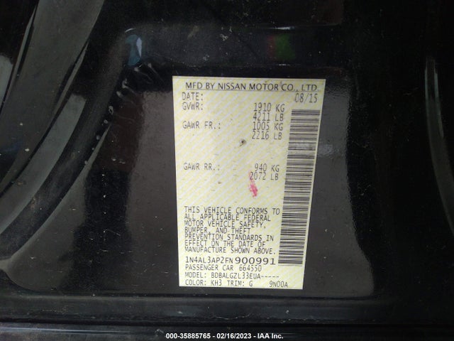 2015 NISSAN ALTIMA 2.5 VIN: 1N4AL3AP2FN900991