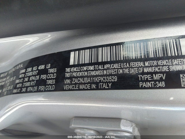 2019 JEEP RENEGADE SPORT VIN: ZACNJBA11KPK33529
