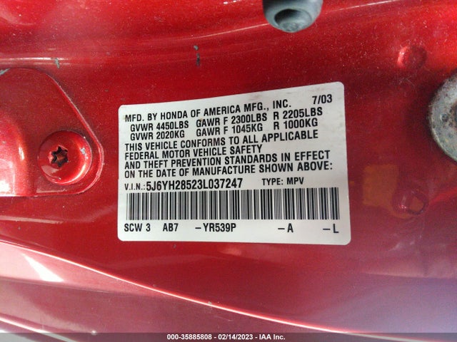 2003 HONDA ELEMENT EX VIN: 5J6YH28523L037247