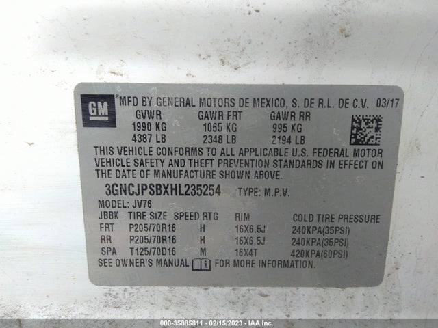 2017 Chevrolet Trax, VIN: 3GNCJPSBXHL235254