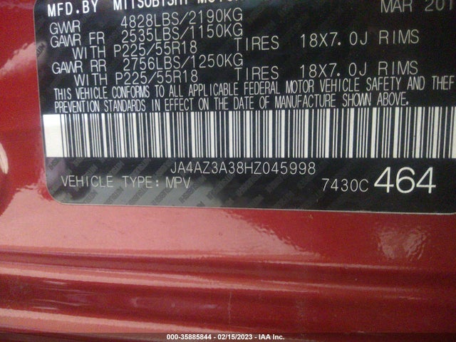 JA4AZ3A38HZ045998 Mitsubishi Outlander Se/sel