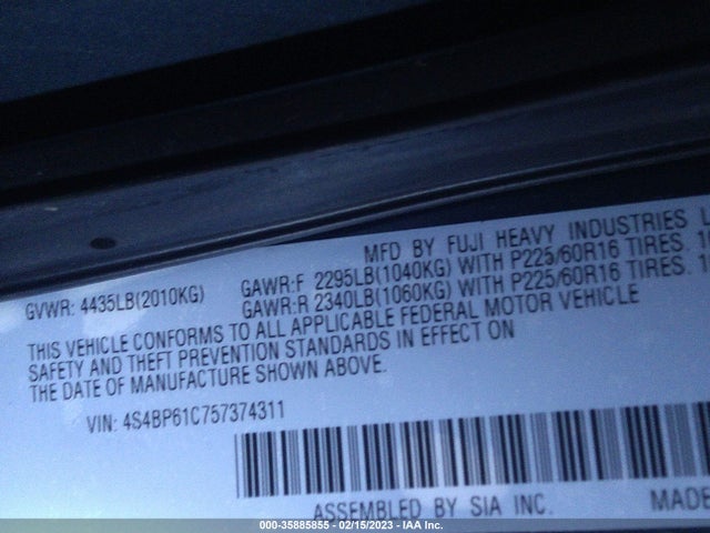 2005 SUBARU LEGACY OUTBACK 2.5I VIN: 4S4BP61C757374311