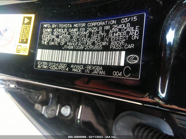 JTHBW1GG8F2095855 Lexus Es 300h Hybrid