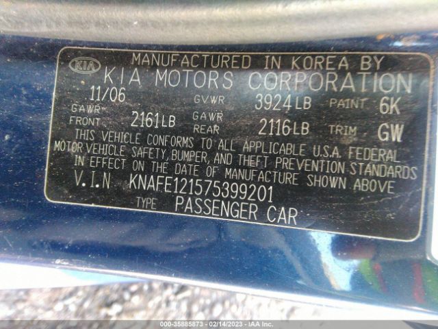 KNAFE121575399201 KIA SPECTRA EX