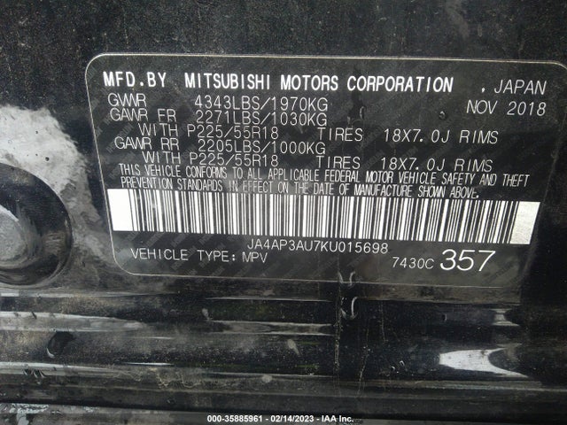 JA4AP3AU7KU015698 Mitsubishi Outlander Sport 2.0