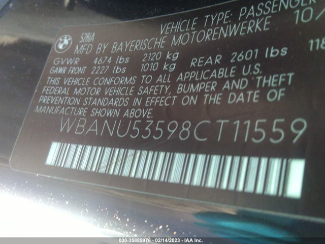 BMW 5 Series 528i 2008 WBANU53598CT11559 Image 9