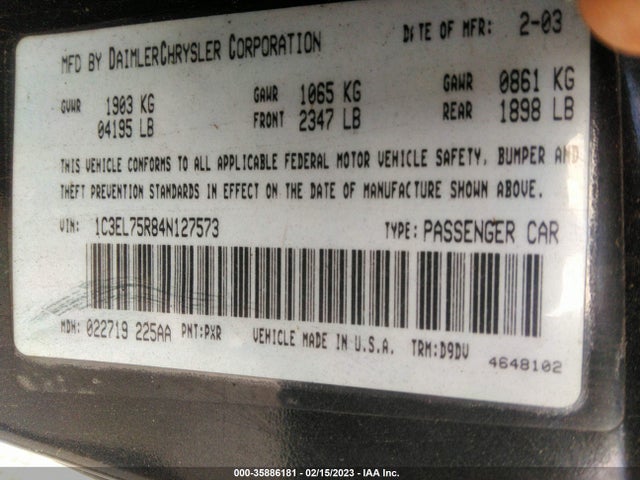 Chrysler Sebring Gtc 2004 1C3EL75R84N127573 Image 10