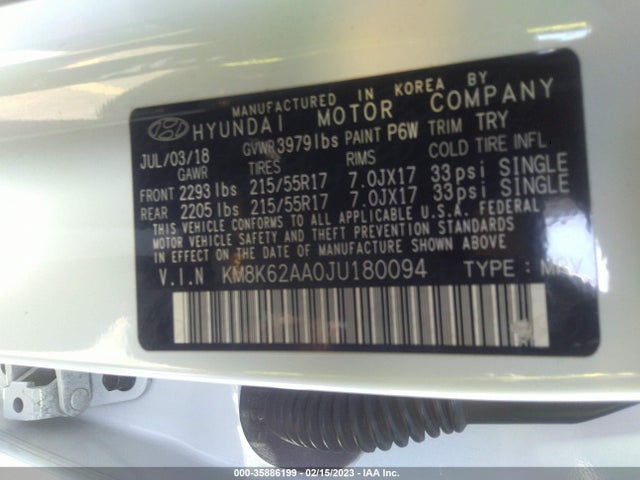 2018 Hyundai Kona, VIN: KM8K62AA0JU180094