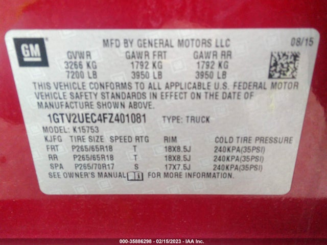 GMC Sierra 1500 Sle 2015 1GTV2UEC4FZ401081 Image 9