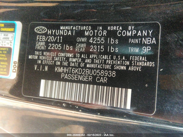 2011 HYUNDAI GENESIS COUPE VIN: KMHHT6KD2BU058938