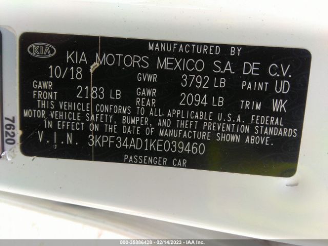 3KPF34AD1KE039460 KIA FORTE S