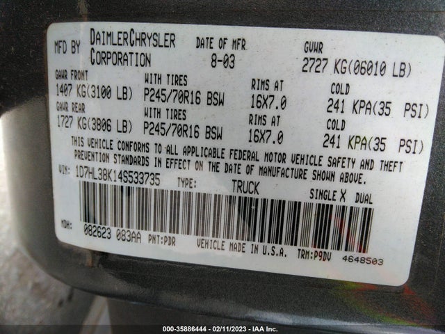 Dodge Dakota Sport 2004 1D7HL38K14S533735 Image 10