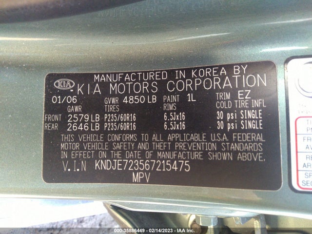 2006 KIA SPORTAGE LX/EX VIN: KNDJE723567215475