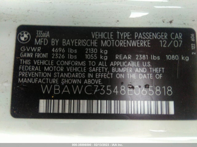 BMW 3 Series 335xi 2008 WBAWC73548E065818 Image 11