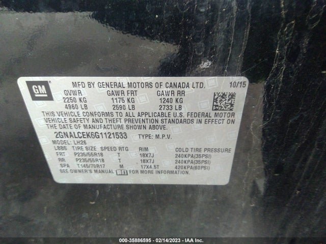 Chevrolet EQUINOX LT 2016 2GNALCEK6G1121533 Image 9
