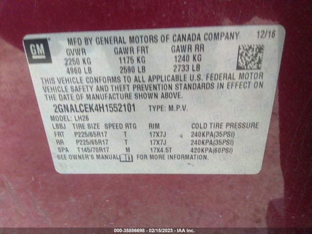 Chevrolet EQUINOX LT 2017 2GNALCEK4H1552101 Image 9