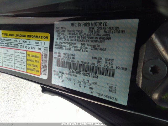 Ford FUSION SE 2017 3FA6P0H72HR215288 Image 10