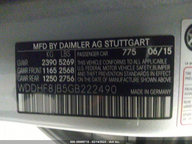 2016 Mercedes-Benz E-Class, VIN: WDDHF8JB5GB222490