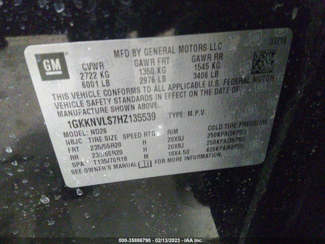 GMC ACADIA SLT 2017 1GKKNVLS7HZ135539 Image 9