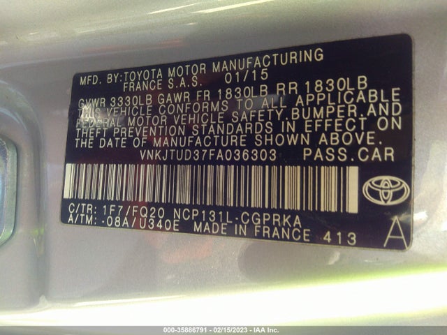 Toyota Yaris L/le 2015 VNKJTUD37FA036303 Image 10