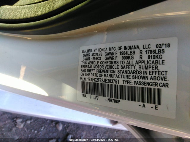 Honda Civic Sedan Ex 2018 19XFC2F82JE203751 Image 9