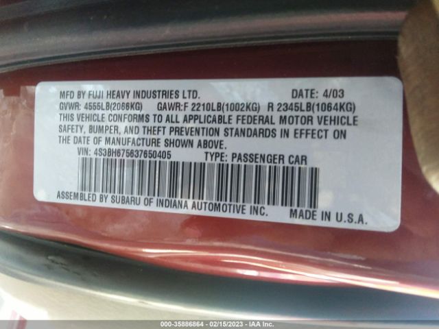 4S3BH675637650405 Subaru Legacy Wagon Outback