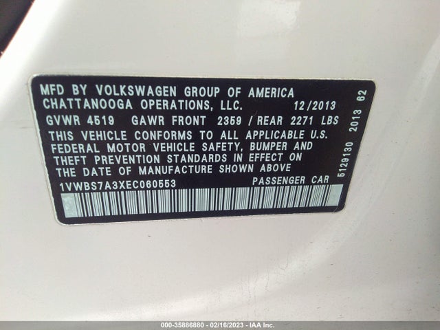 Volkswagen Passat Se W/sunroof 2014 1VWBS7A3XEC060553 Image 9