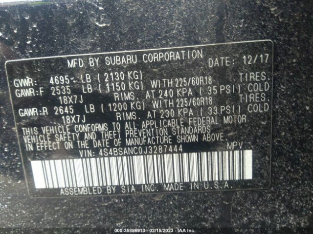 4S4BSANC0J3287444 Subaru Outback Limited