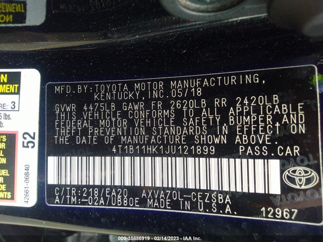 2018 Toyota Camry, VIN: 4T1B11HK1JU121899