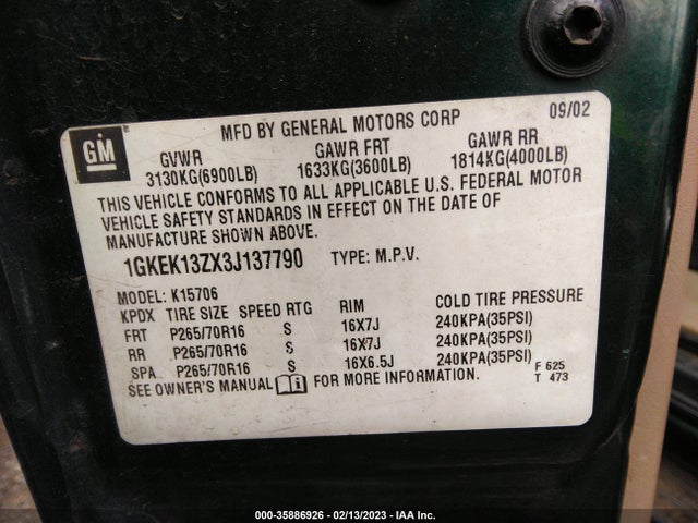GMC YUKON SLT 2003 1GKEK13ZX3J137790 Image 10