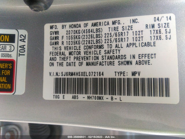 Honda CR-V EX 2014 5J6RM4H5XEL072164 Image 9