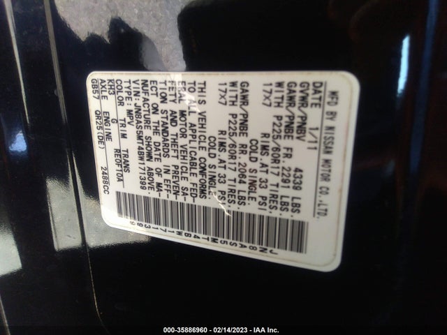 2011 NISSAN ROGUE SV VIN: JN8AS5MT4BW171399