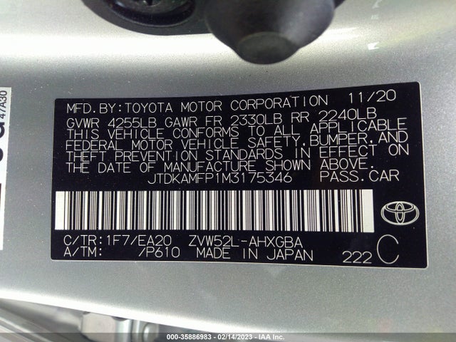 2021 Toyota Prius, VIN: JTDKAMFP1M3175346