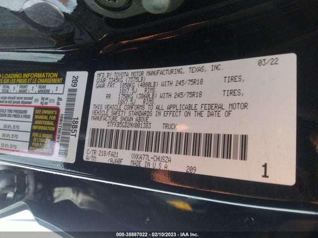 2022 Toyota Tundra, VIN: 5TFKB5GD2NX001383