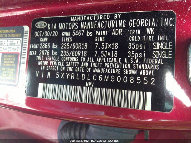 KIA Sorento 2021 5XYRLDLC6MG008552 Image 9