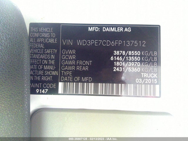2015 Mercedes-Benz Sprinter, VIN: WD3PE7CD6FP137512
