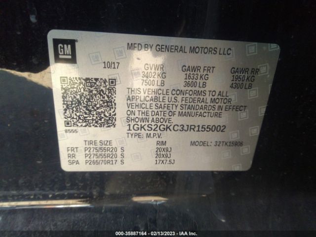1GKS2GKC3JR155002 GMC Yukon Xl Slt