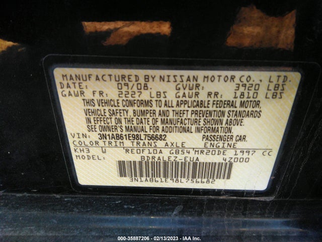 2008 NISSAN SENTRA 2.0 S VIN: 3N1AB61E98L756682
