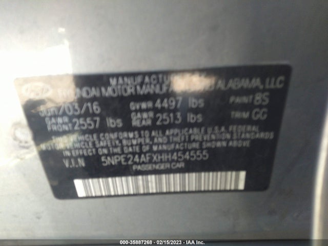 Hyundai Sonata 2.4l 2017 5NPE24AFXHH454555 Image 9