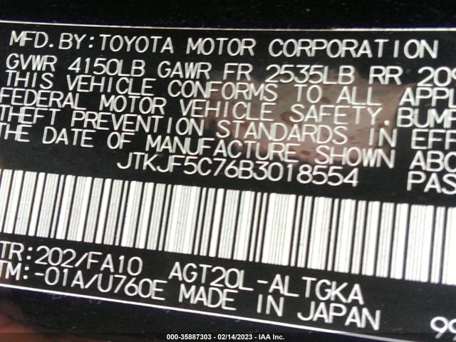 2011 SCION TC VIN: JTKJF5C76B3018554
