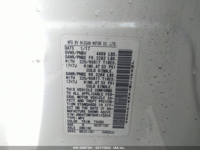 JN8AT2MT8HW143996 Nissan ROGUE S