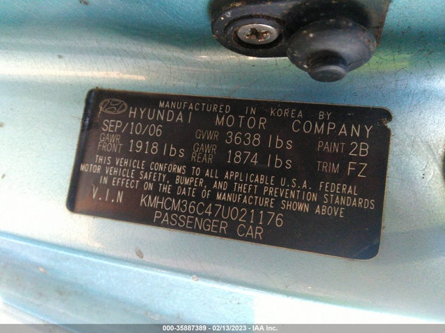 2007 HYUNDAI ACCENT GS VIN: KMHCM36C47U021176