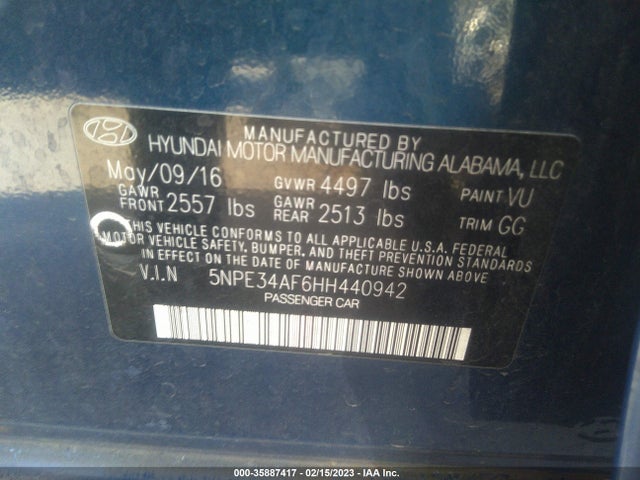 2017 HYUNDAI SONATA SPORT VIN: 5NPE34AF6HH440942