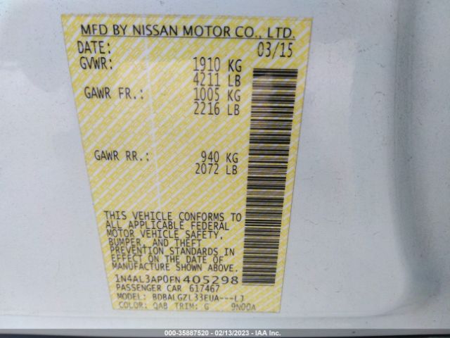 1N4AL3AP0FN405298 Nissan Altima 2.5 S