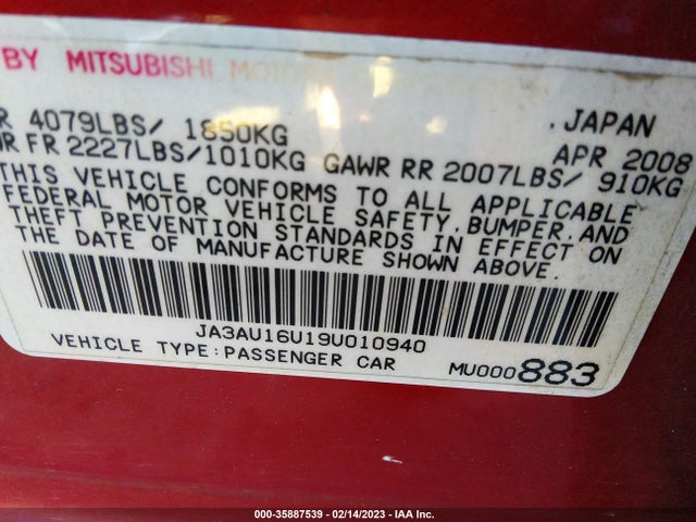 JA3AU16U19U010940 Mitsubishi LANCER DE