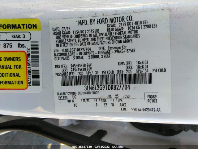 Lincoln MKZ 2013 3LN6L2G91DR827704 Image 9