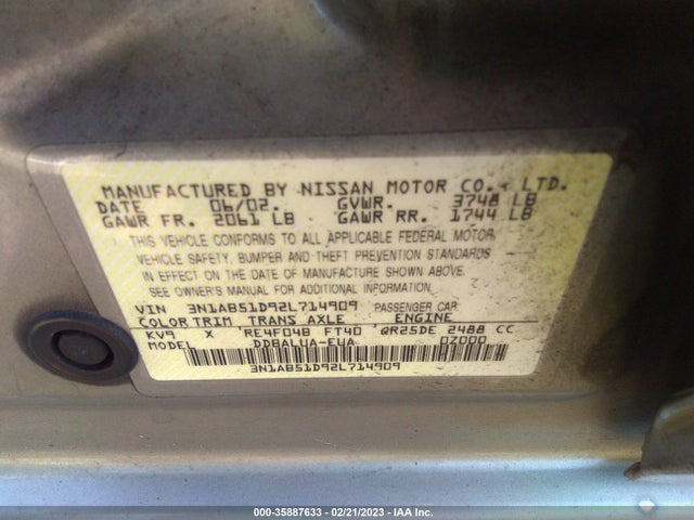 Nissan Sentra Se-r 2002 3N1AB51D92L714909 Image 9