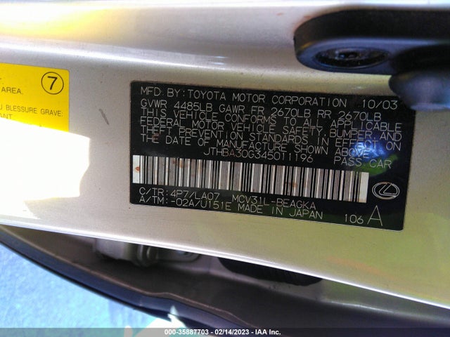 Lexus ES 330 2004 JTHBA30G345011196 Image 11