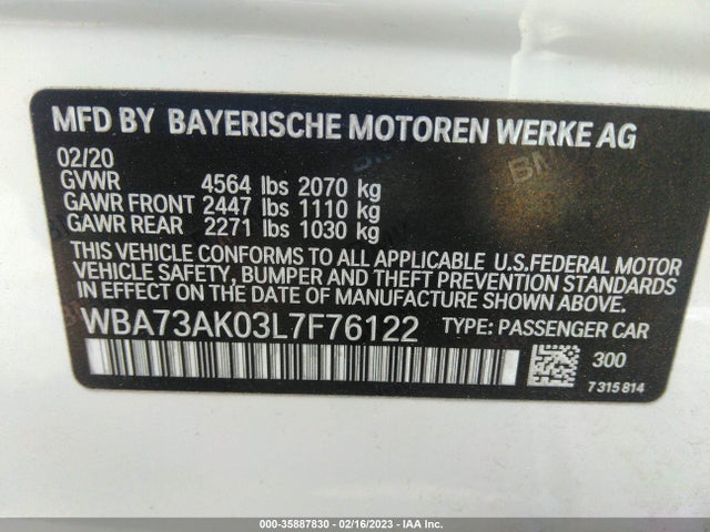 2020 BMW 2 Series, VIN: WBA73AK03L7F76122